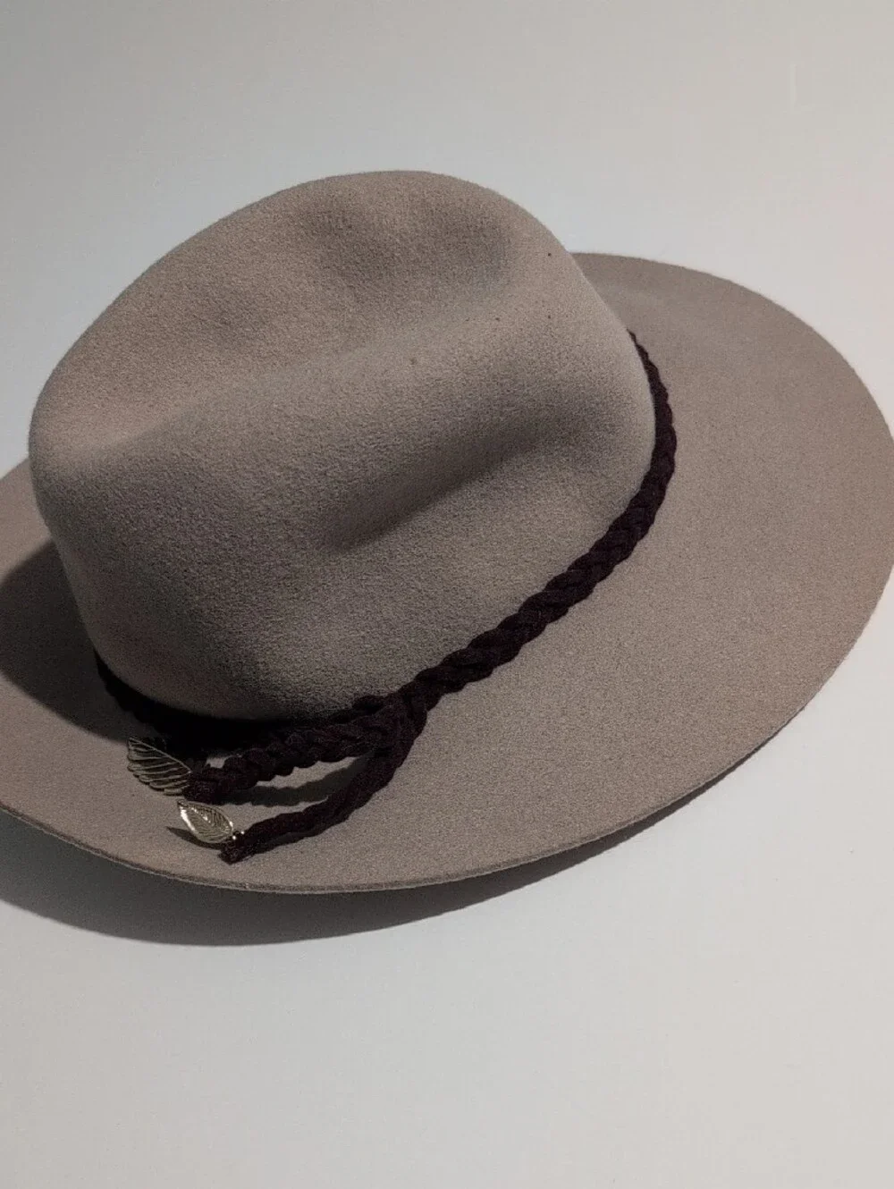 Milk & Soda Taupe 100% Wool Fedora Hat Braided Accent